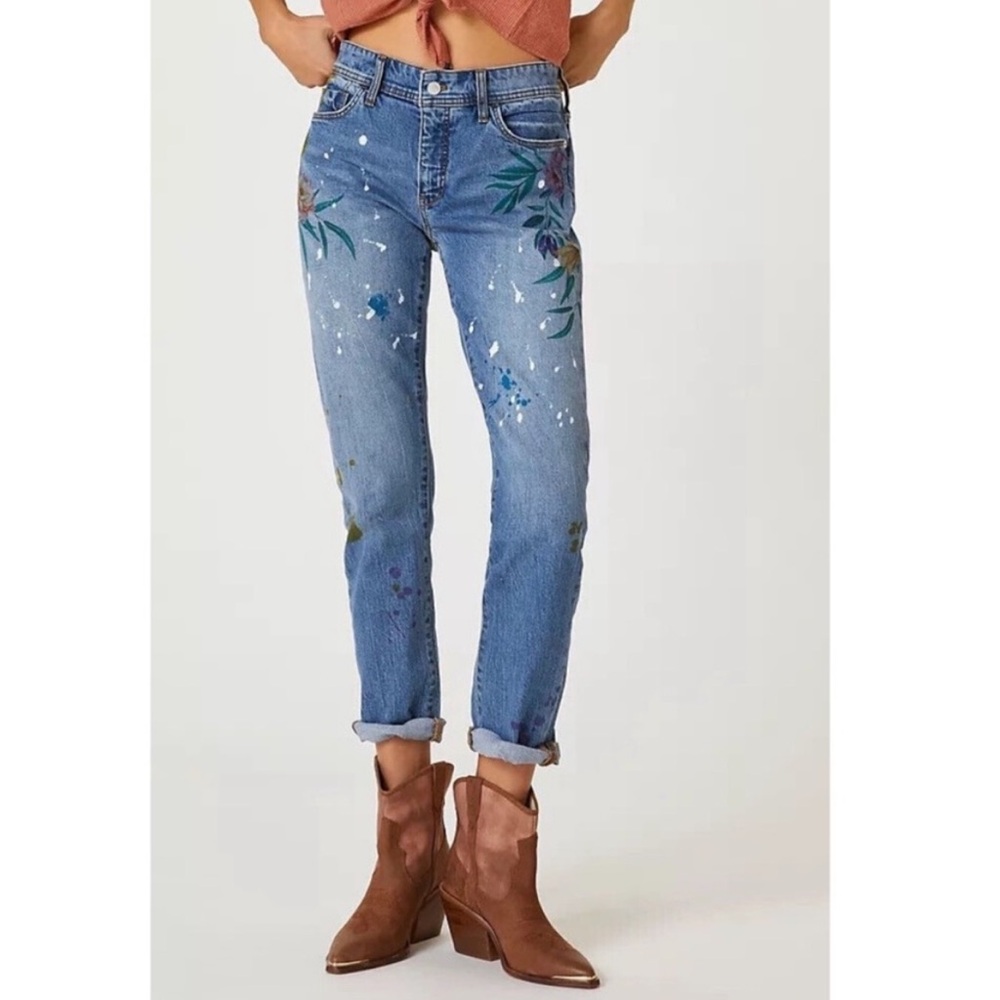Anthropologie Pilcro Slim Boyfriend Blue Artistic Jeans size 18w